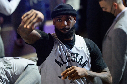 LeBron James, close-up portrait wearing a black beanie